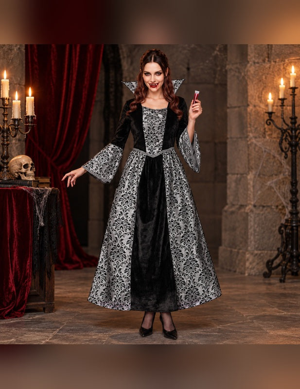 Illustration du Pack vampire baroque noir et argent femme porté, décor non inclus