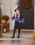 Illustration du Pack violet de sorcière fille Halloween porté, décor non inclus