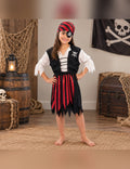 Illustration du Pack pirate corsaire noir et rouge fille porté, décor non inclus