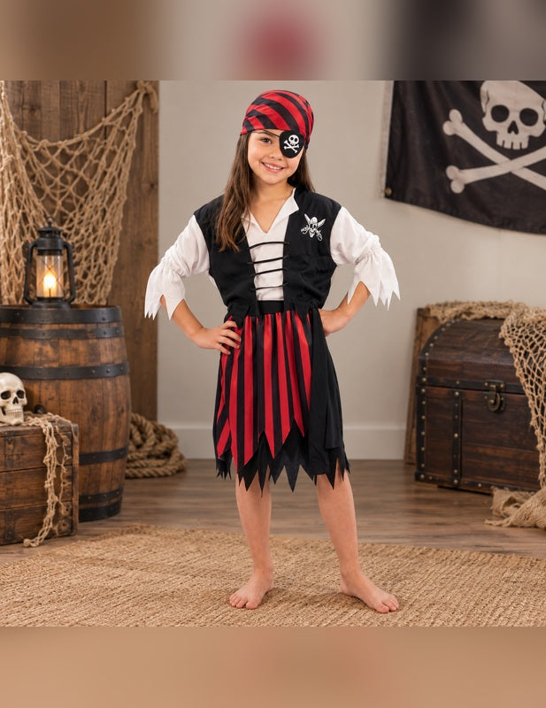 Illustration du Pack pirate corsaire noir et rouge fille porté, décor non inclus
