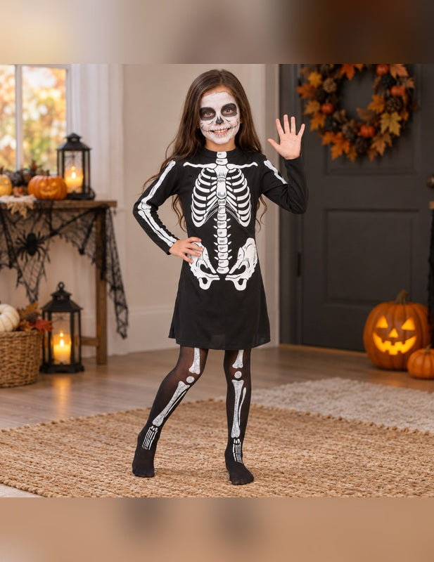 Illustration du Pack squelette fille Halloween porté, décor non inclus