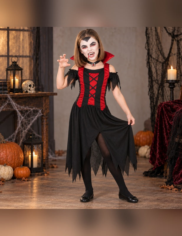 Illustration du Pack vampire rouge fille Halloween porté, décor non inclus
