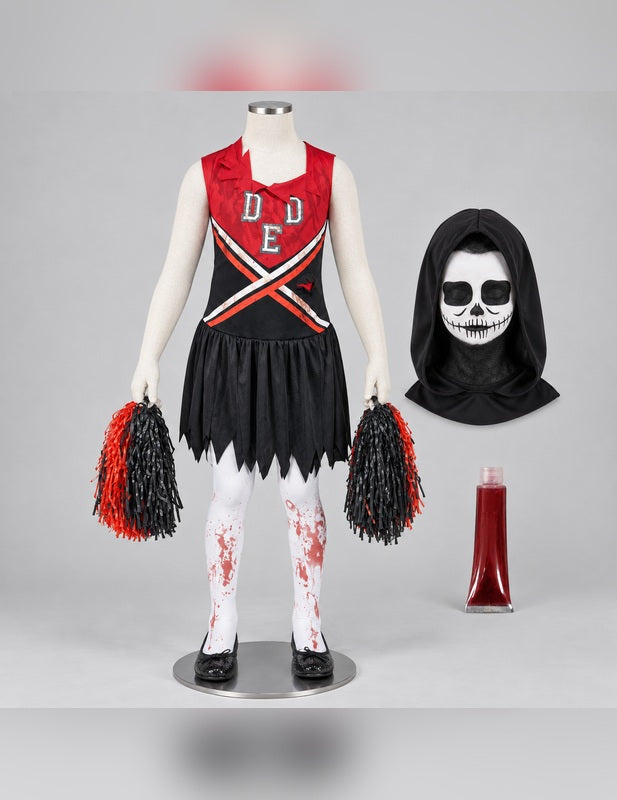 Illustration du Pack zombie pompom girl noir et rouge fille porté, décor non inclus
