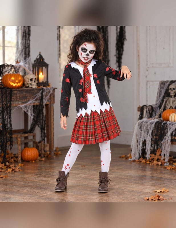 Illustration du Pack écolière zombie fille Halloween porté, décor non inclus