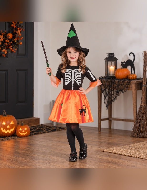 Illustration du Pack sorcière squelette fille porté, décor non inclus