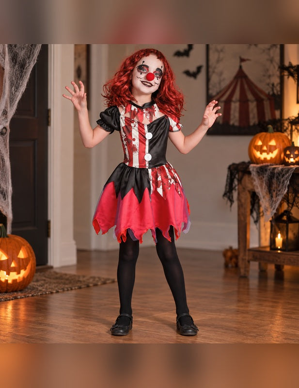 Illustration du Pack clown ensanglanté rouge et noir fille porté, décor non inclus