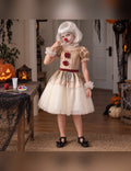 Illustration du Pack clown terrifiant beige fille porté, décor non inclus