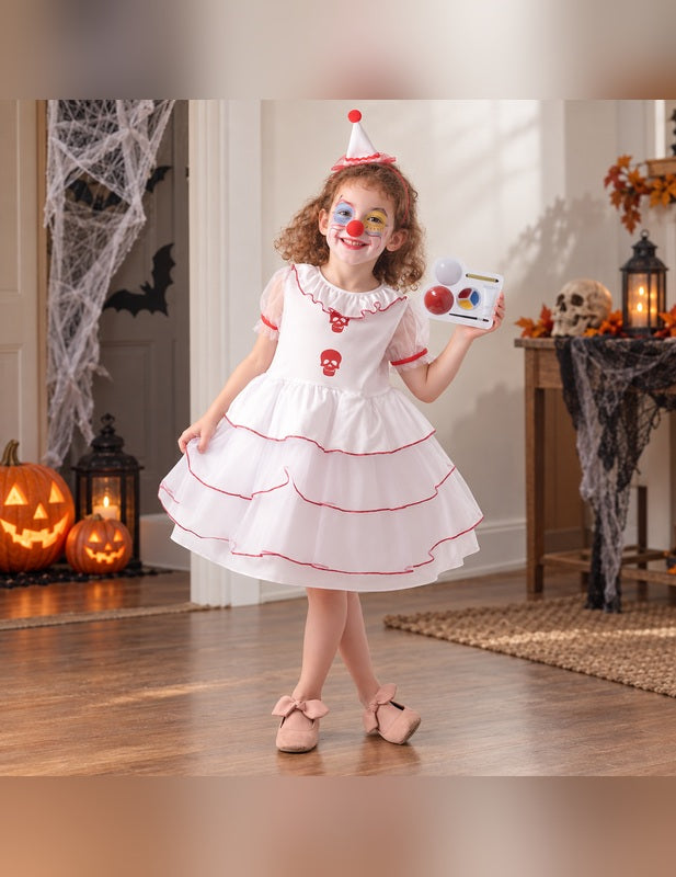 Illustration du Pack clown blanc tête de mort fille porté, décor non inclus