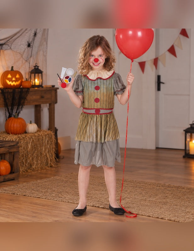 Illustration du Pack clown terrifiant gris fille porté, décor non inclus