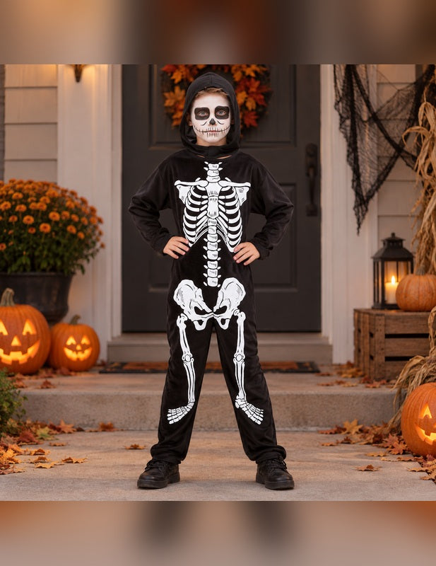 Illustration du Pack squelette garçon Halloween porté, décor non inclus
