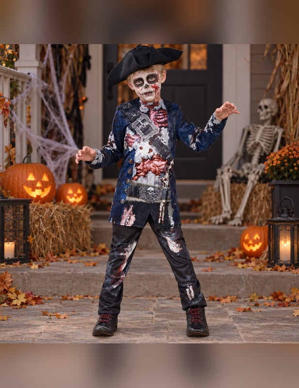 Illustration du Pack zombie pirate garçon Halloween porté, décor non inclus