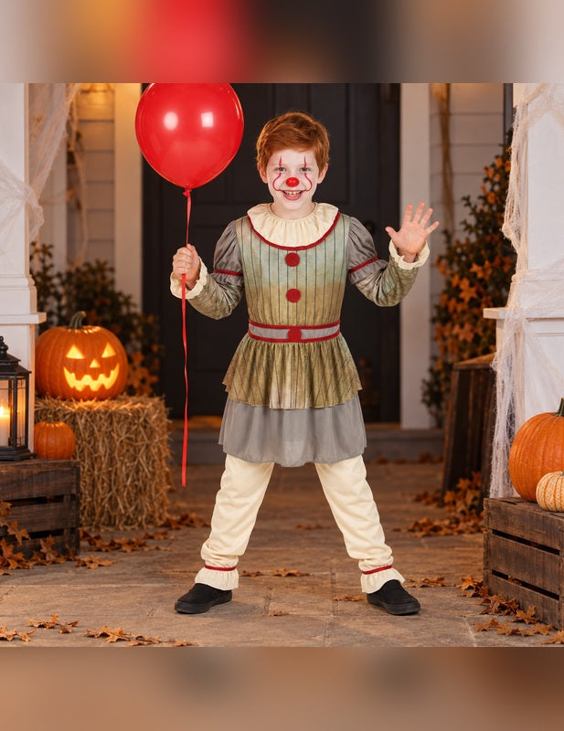 Illustration du Pack clown terrifiant gris garçon porté, décor non inclus