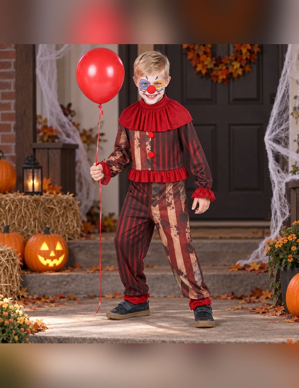 Illustration du Pack clown terrifiant rouge garçon porté, décor non inclus