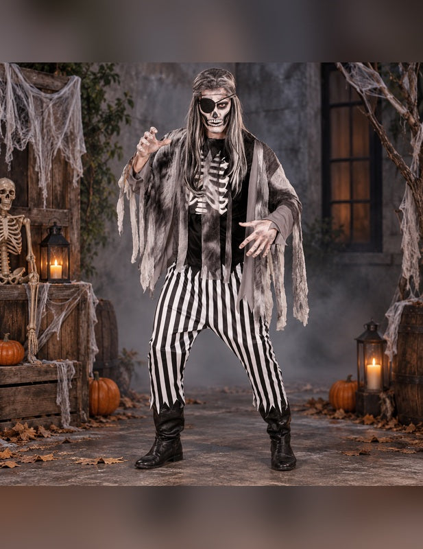 Illustration du Pack pirate squelette fantôme homme porté, décor non inclus
