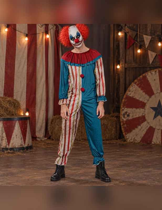 Illustration du Pack clown tueur coloré Halloween homme porté, décor non inclus