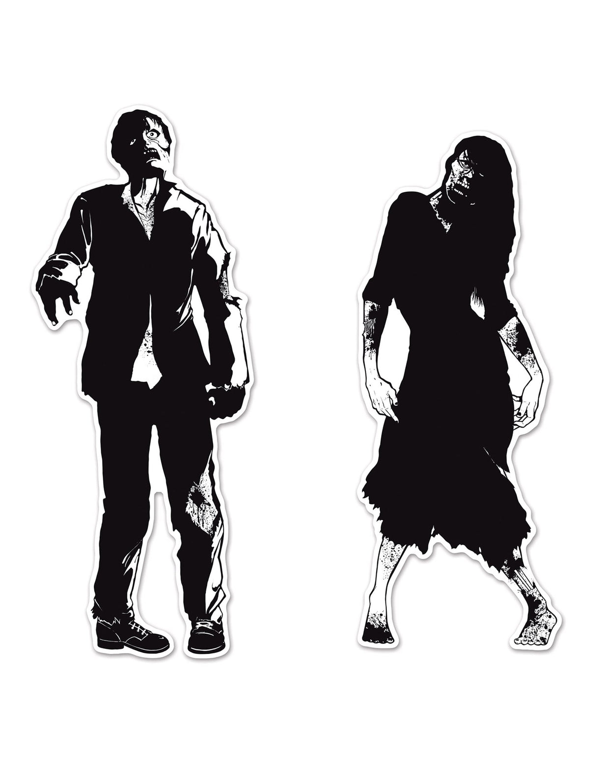 Pack décoration Vitrine Zone Zombie — 2 Silhouettes en carton zombies 86 x 91 cm