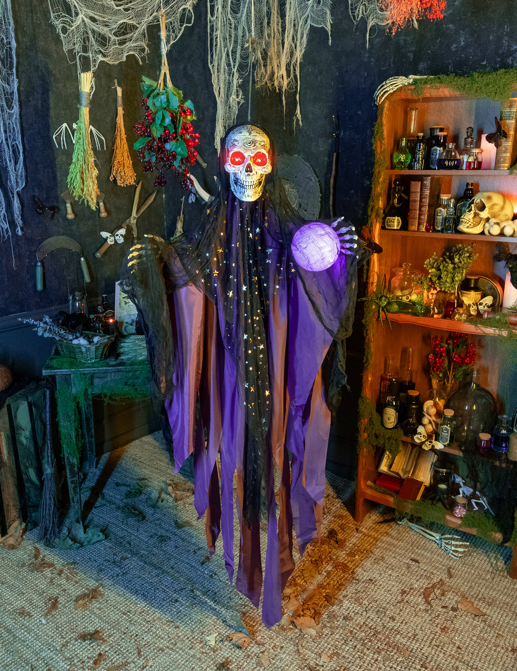 Squelette de voyante lumineux et sonore 180 cm