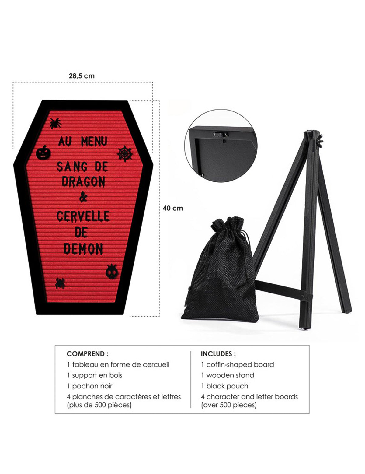 Tableau cercueil personnalisable avec lettres et support 40 cm