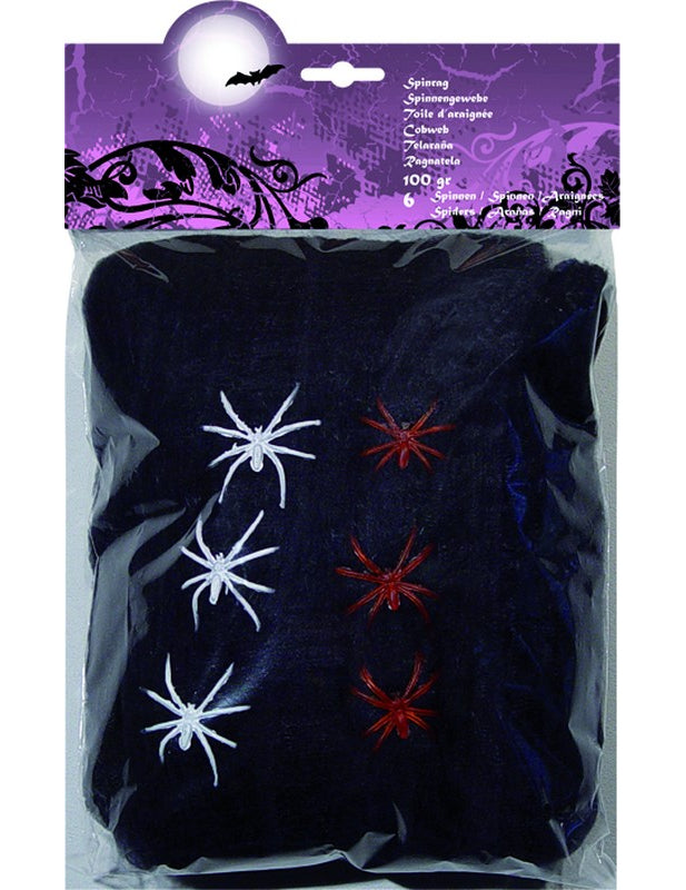 Toile d'araignée noire avec araignées Halloween 100 g