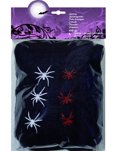 Toile d'araignée noire avec araignées Halloween 100 g