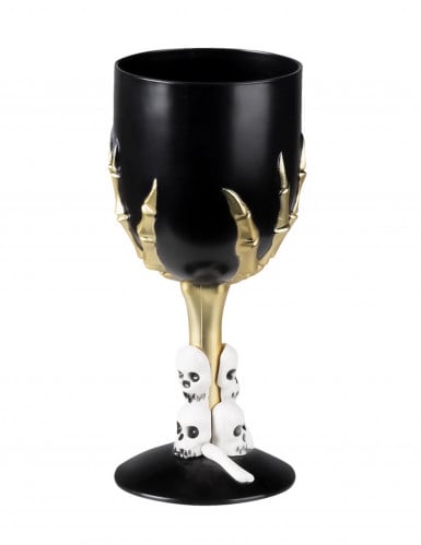 Verre à pied en plastique noir et or Halloween