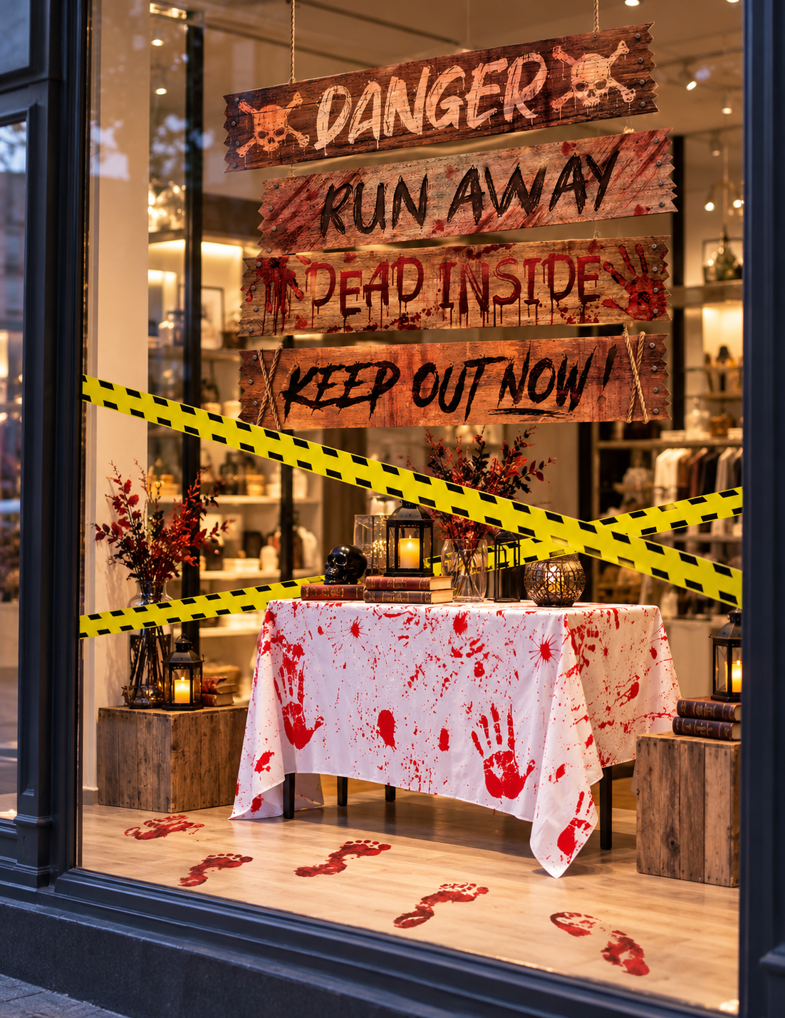 Pack décoration Vitrine Zone Zombie — mise en situation illustrative